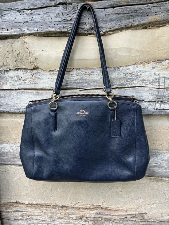 Coach Outlet Handbags - Coach Outlet Navy Leather Shoulder Bag with Gold Hardware